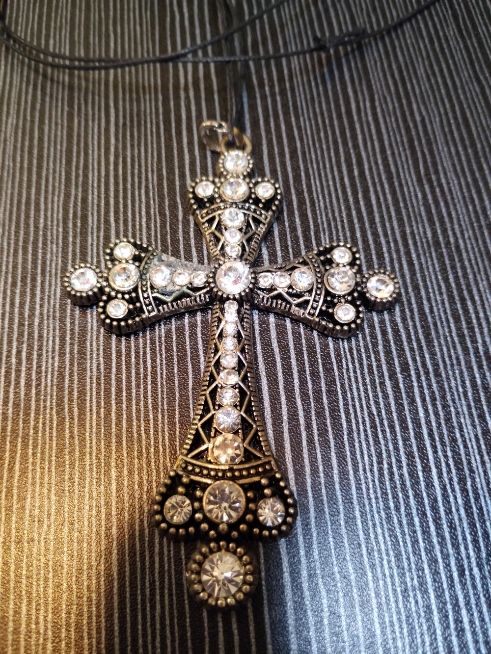 Crystal-Embellished Cross Pendant Necklace - Silver Tone